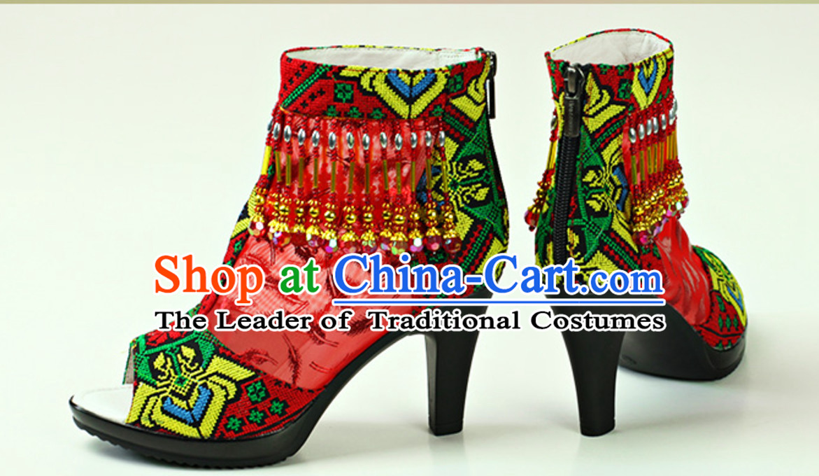 Traditional Handmade Hmong Women Minority Shoes Miao Ethnic Shoes