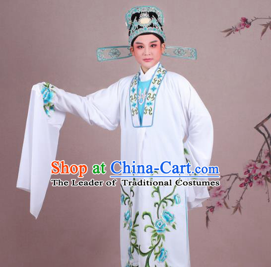 Traditional China Beijing Opera Niche Costume Gifted Scholar Embroidered Robe and Hat Ancient Chinese Peking Opera Embroidery Clothing