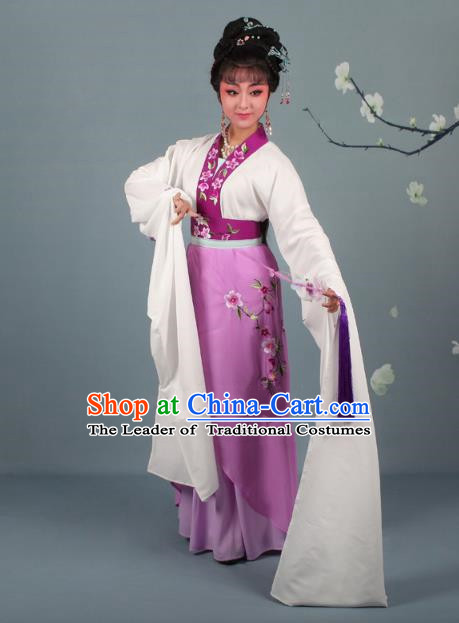 Traditional China Beijing Opera Young Lady Hua Tan Costume Princess Purple Embroidered Dress, Ancient Chinese Peking Opera Diva Embroidery Peach Blossom Clothing