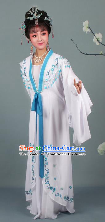 Top Grade Professional Beijing Opera Young Lady Hua Tan Costume White Embroidered Dress, Traditional Ancient Chinese Peking Opera Diva Embroidery  Clothing