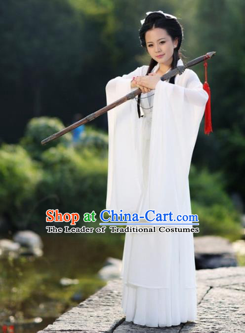 Traditional Chinese Young Lady Swordswoman Costume, Elegant Hanfu Chinese Ancient Heroine Little Dragon Maiden Dress Clothing