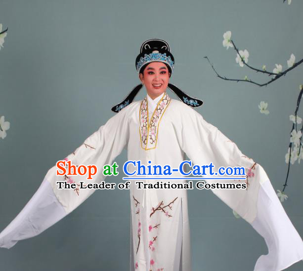 Traditional China Beijing Opera Niche Costume Gifted Scholar Embroidered Robe and Hat Ancient Chinese Peking Opera Embroidery Clothing