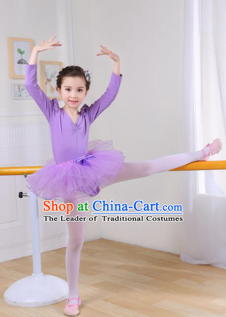 Top Grade Chinese Professional Performance Catwalks Costume, Children Ballet Dance Dress Modern Swan Dance Purple Dress for Girls Kids