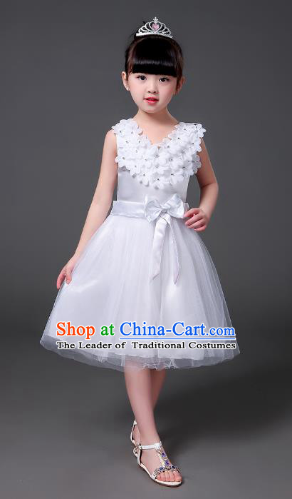 Top Grade Chinese Professional Performance Catwalks Costume, Children Modern Dance White Veil Bubble Princess Dress for Girls