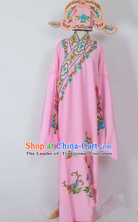 Traditional Chinese Professional Peking Opera Young Men Costume, China Beijing Opera Niche Gifted Scholar Embroidery Pink Robe Clothing