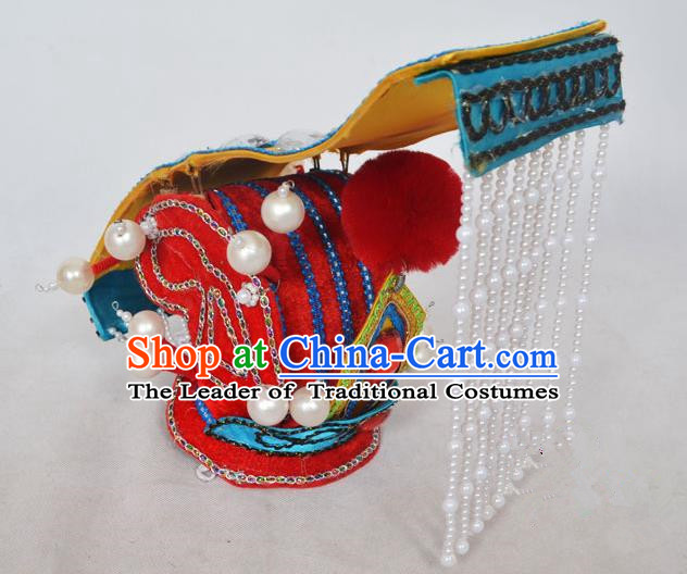 Traditional Handmade Chinese Classical Peking Opera Emperor Accessories Red Hat, China Beijing Opera King Headwear