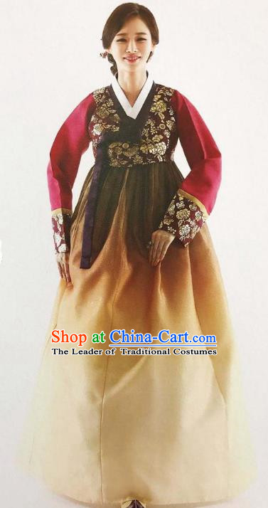 Traditional Korean Handmade Embroidery Bride Hanbok, Top Grade Korea Hanbok Wedding Red Costume for Women