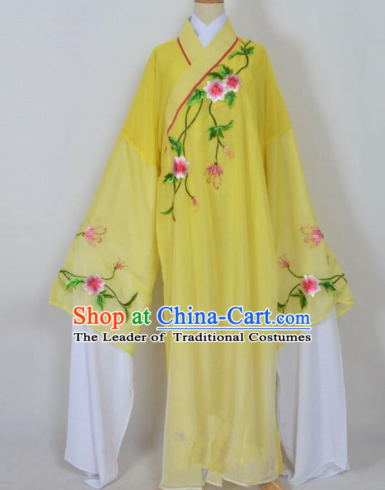 Traditional Chinese Professional Peking Opera Young Men Niche Water Sleeve Costume Yellow Embroidery Robe, China Beijing Opera Nobility Childe Scholar Embroidered Clothing