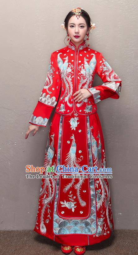 Traditional Chinese Wedding Costumes Traditional Xiuhe Suits Wedding Bride Dress Ancient Chinese bridal hair Accessory Headwear