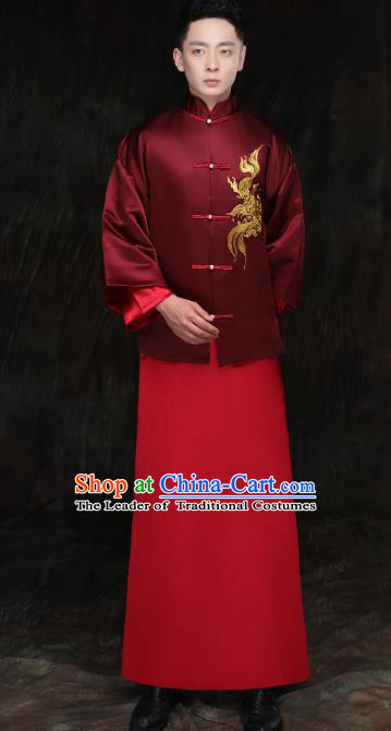 Ancient Chinese Costume Chinese Style Wedding Dress Ancient Dragon and Phoenix Flown Groom Toast Clothing Mandarin Jacket for Men