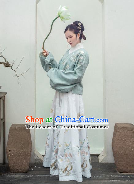 Traditional Ancient Chinese Ming Dynasty Palace Lady Costume Embroidered Bust Skirt, Elegant Hanfu Clothing Chinese Imperial Princess Skirts for Women