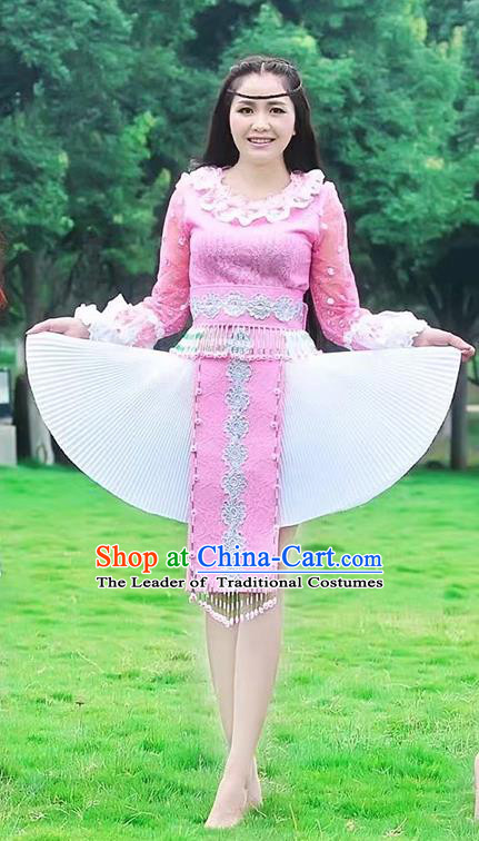 Traditional Chinese Miao Nationality Dancing Costume Hmong Female Folk Dance Ethnic Pleated Skirt Chinese Minority Nationality Embroidery Costume for Women
