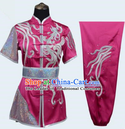 Top Grade Linen Martial Arts Costume Kung Fu Training Long Fist Clothing, Tai Ji Fuchsine Embroidery Uniform Gongfu Wushu Costume for Women for Men