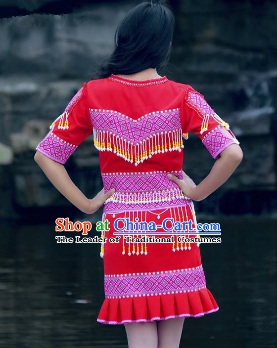 Traditional Chinese Miao Nationality Dancing Costume Hmong Female Folk Dance Ethnic Pleated Skirt Chinese Minority Nationality Embroidery Costume for Women