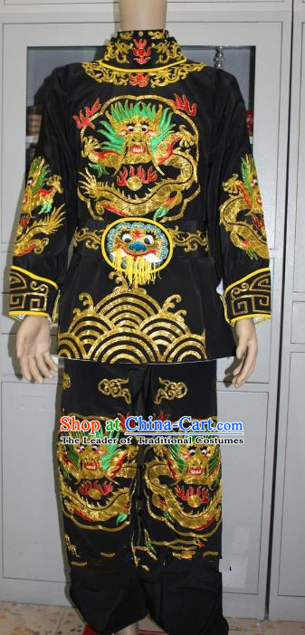 Traditional China Beijing Opera Takefu General Costume, Ancient Chinese Peking Opera Wu-Sheng Warrior Embroidery Black Clothing