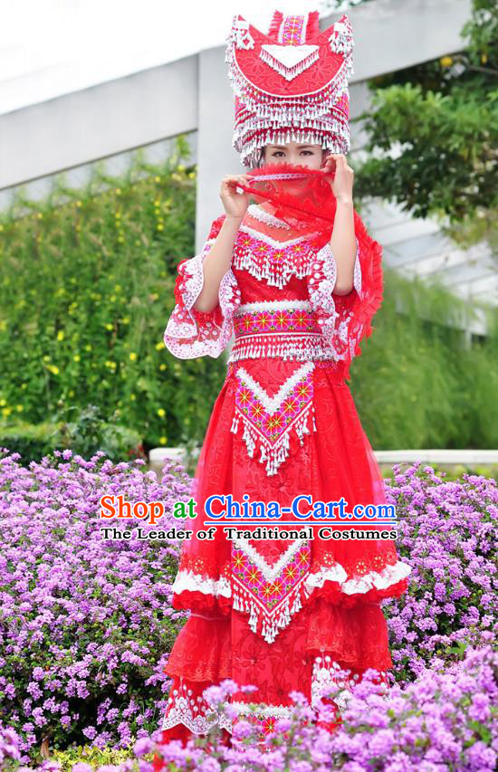 Traditional Chinese Miao Nationality Dancing Costume Hmong Female Folk Dance Ethnic Pleated Skirt Chinese Minority Nationality Embroidery Costume for Women