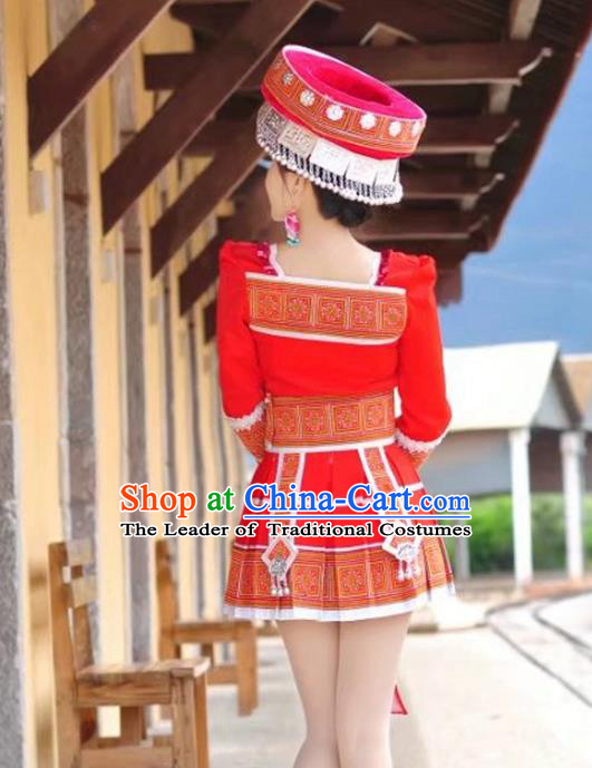 Traditional Chinese Miao Nationality Dancing Costume Hmong Female Folk Dance Ethnic Pleated Skirt Chinese Minority Nationality Embroidery Costume for Women