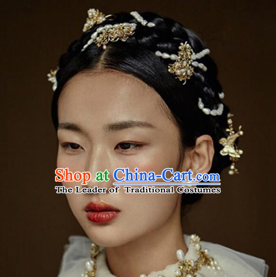 Traditional Handmade Chinese Ancient Classical Hair Accessories Barrettes Pearls Hair Clasp, Hanfu Hair Fascinators for Women