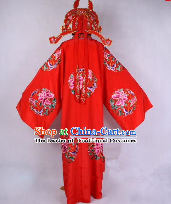 Traditional China Beijing Opera Niche Costume Gifted Scholar Embroidered Robe and Headwear Ancient Chinese Peking Opera Embroidery Clothing