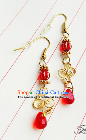 Traditional Handmade Chinese Ancient Classical Wedding Jewellery Accessories Bride Earrings Hanfu Red Tassel Eardrop for Women