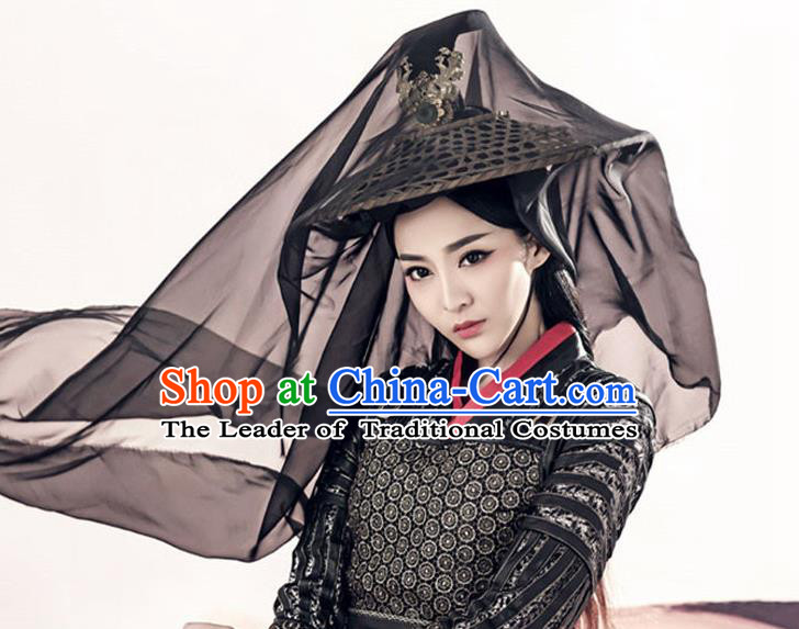 Traditional Handmade Chinese Ancient Swordswoman Hat Accessories, China Hanfu Chivalrous Women Black Bamboo Hat