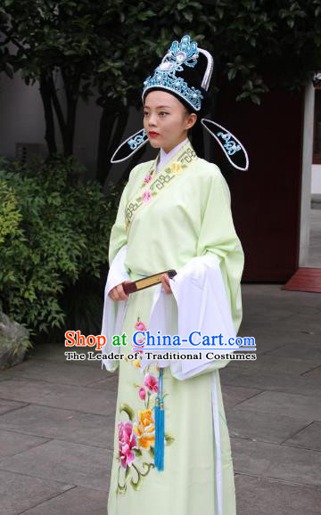 Traditional China Beijing Opera Costume Gifted Scholar Embroidered Robe and Hat Ancient Chinese Peking Opera Embroidery Clothing