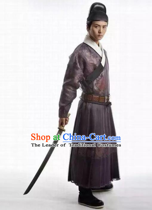 Traditional Chinese Ancient Swordsman Costume, Chinese Ming Dynasty Knight Kawaler Hanfu Imperial Guards Clothing for Men