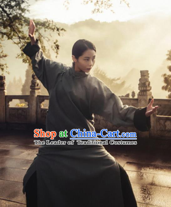 Traditional Chinese Ancient Kong Fu Costume, Elegant Hanfu Clothing Chinese Republic of China Martial Arts Long Gown