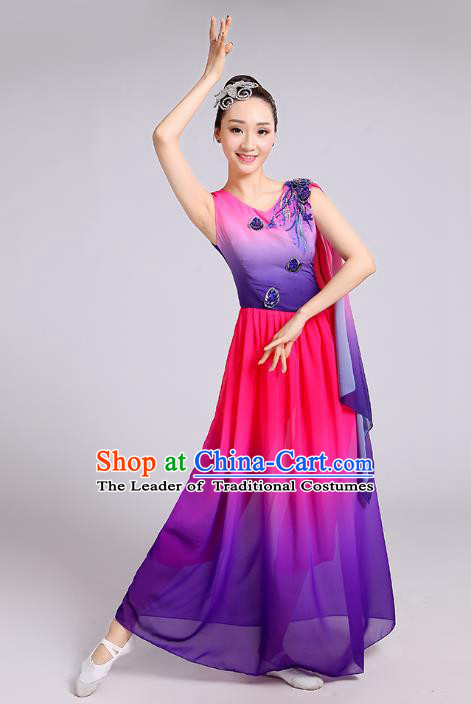 Traditional Chinese Yangge Fan Dancing Costume Modern Dance Dress Clothing and Headwear
