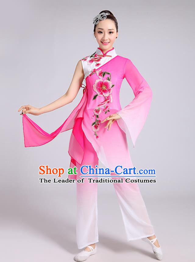 Traditional Chinese Yangge Fan Dancing Costume Modern Dance Dress Clothing and Headwear