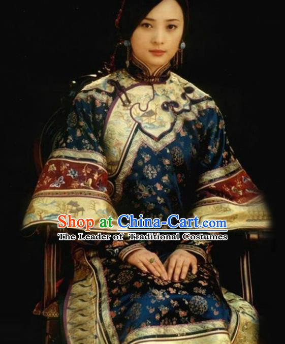 Traditional Chinese Qing Dynasty Mistress XiuHe Suit Costume, Elegant Hanfu Clothing Chinese Ancient Republic of China Young Dowager Embroidery Xiuhe Suit Clothing