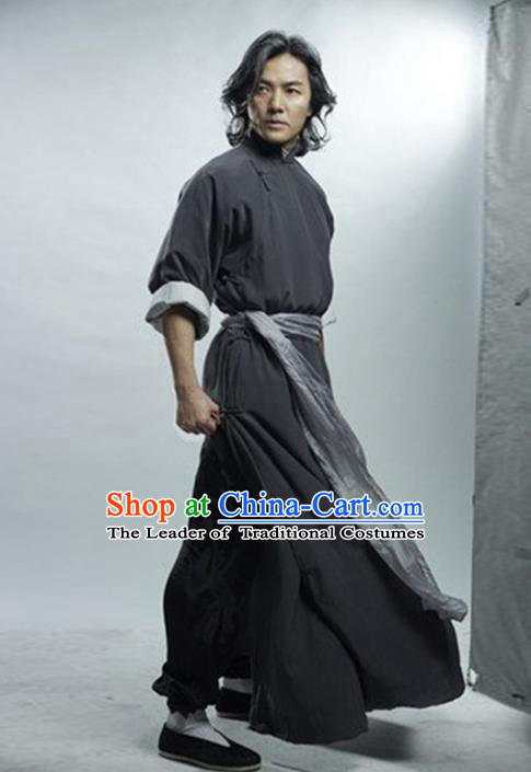 Traditional Chinese Ancient Swordsman Costume Fei-hung Wong Long Robe, Chinese Qin Dynasty Kawaler Hanfu Clothing for Men