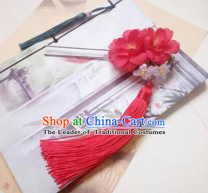 Traditional Chinese Ancient Classical Handmade Hair Accessories Palace Lady Red Flower Tassel Hairpin, Hanfu Hair Stick Hair Fascinators Hairpins for Women