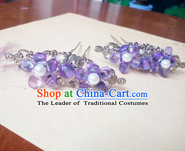 Traditional Chinese Ancient Classical Handmade Hair Accessories Palace Lady Purple Beads Hairpin, Hanfu Hair Stick Hair Fascinators Hairpins for Women