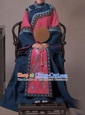Traditional Ancient Chinese Republic of China Princess Costume Navy Xiuhe Suit, Elegant Hanfu Clothing Chinese Qing Dynasty Nobility Dowager Clothing for Women