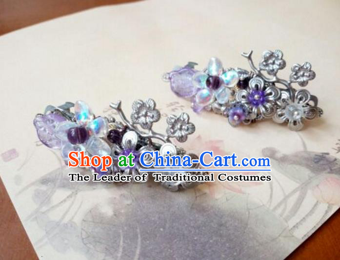 Traditional Handmade Chinese Ancient Classical Hair Accessories Coloured Glaze Purple Hair Claw for Women