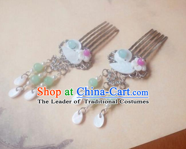 Traditional Handmade Chinese Ancient Classical Hair Accessories Shell Tassel Hair Comb Headwear for Women