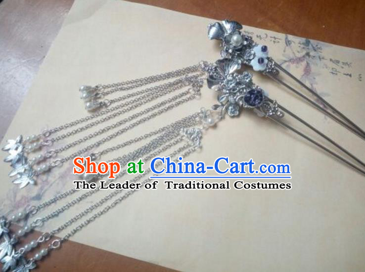 Traditional Handmade Chinese Ancient Classical Hanfu Hair Accessories Tassel Hairpins, Princess Headpiece Hair Stick for Women