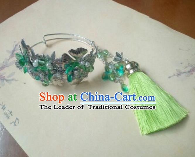 Traditional Handmade Chinese Ancient Classical Hanfu Bracelet, Princess Palace Lady Green Bangle for Women