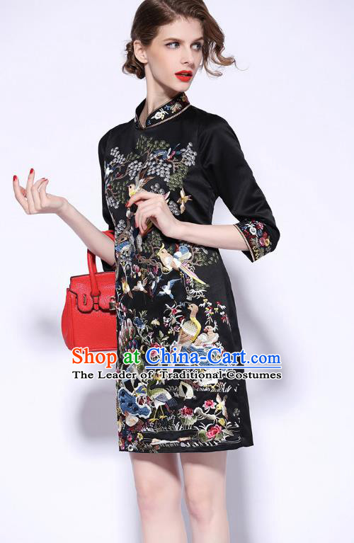 Traditional Ancient Chinese Young Women Cheongsam Dress Republic of China Tangsuit Stand Collar Blouse Dress Tang Suit Clothing