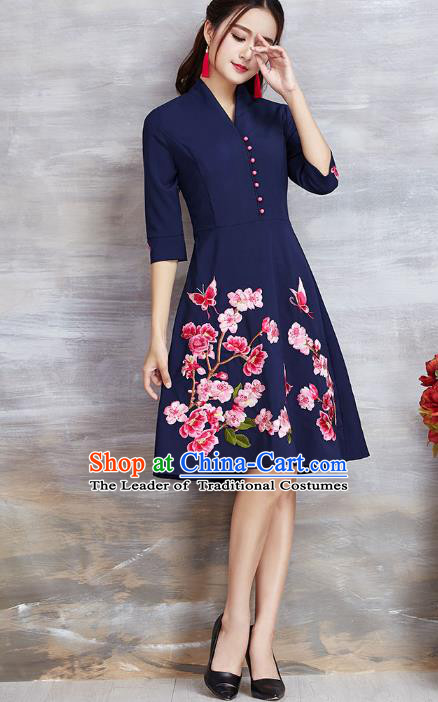 Traditional Ancient Chinese Young Women Cheongsam Dress Republic of China Tangsuit Stand Collar Blouse Dress Tang Suit Clothing