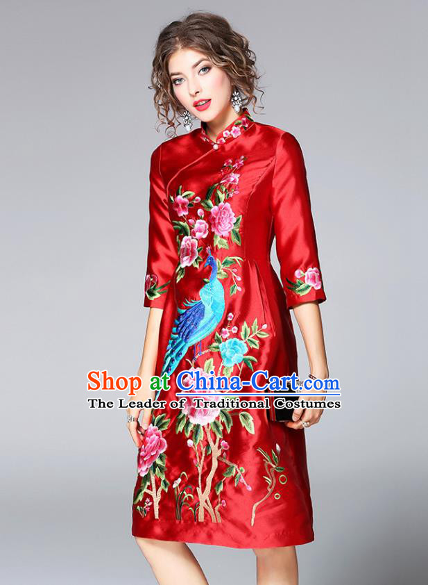 Traditional Ancient Chinese Young Women Cheongsam Dress Republic of China Tangsuit Stand Collar Blouse Dress Tang Suit Clothing