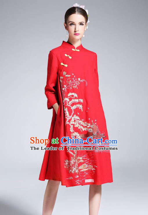 Traditional Ancient Chinese Young Women Cheongsam Dress Republic of China Tangsuit Stand Collar Blouse Dress Tang Suit Clothing