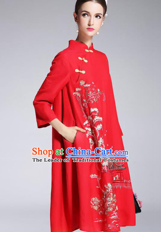 Traditional Ancient Chinese Young Women Cheongsam Dress Republic of China Tangsuit Stand Collar Blouse Dress Tang Suit Clothing