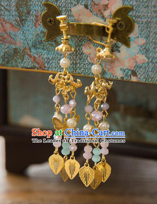 Top Grade Handmade Classical Accessories Hanfu Tassel Earrings, Chinese Princess Crystal Beads Eardrop for Women