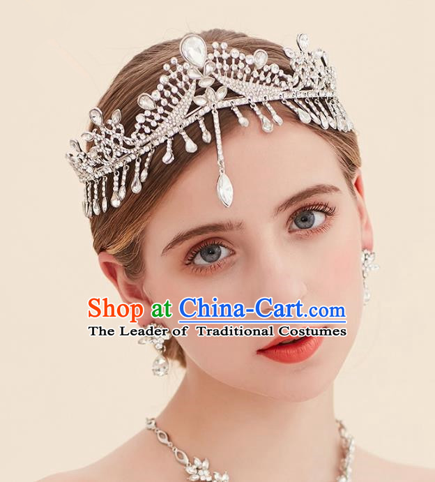 Top Grade Handmade Classical Hair Accessories Forehead Ornament Royal Crown, Baroque Style Princess Crystal Hair Clasp Headwear for Women
