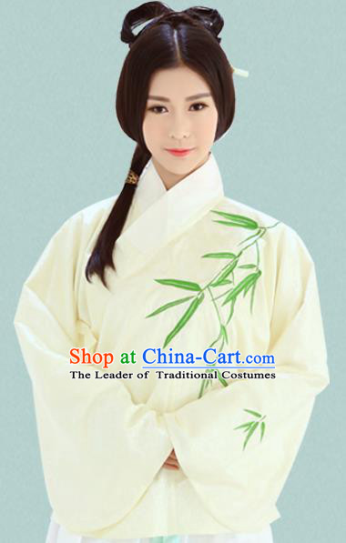 Traditional Oriental China Costume Palace Lady Yellow Blouse, Chinese Ming Dynasty Princess Embroidered Bamboo Clothing for Women