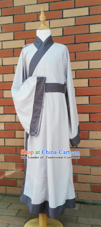 Traditional Asian China Han Dynasty Costume Chinese Hanfu Grey Long Robe for Men