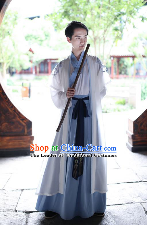 Traditional Chinese Hanfu Costumes Ancient Han Dynasty Swordsman Embroidery Clothing Cape and Robe Complete Set