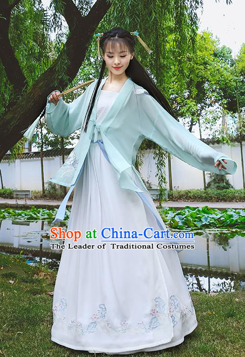 Traditional Chinese Ancient Hanfu Princess Costume, Asian China Song Dynasty Young Lady Embroidery BeiZi Green Cardigan for Women
